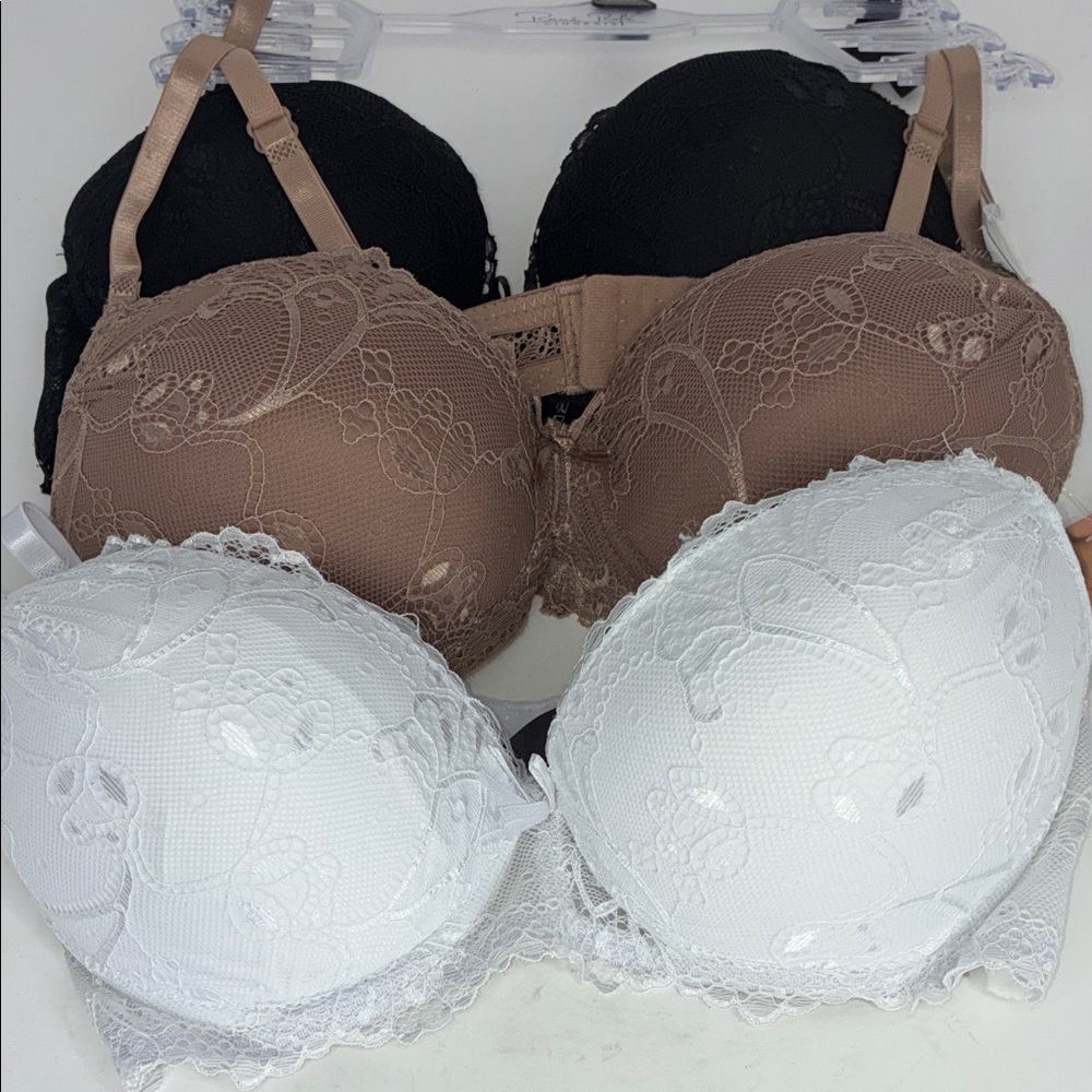 NWT Rene Rofe Elegant Lace Women's Bra Set - Black, Brown, and White Size 36C